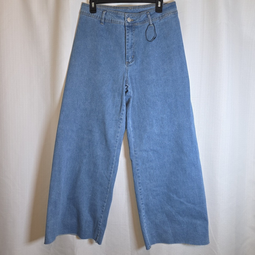 CIDER Women's Wide-Leg Jeans XL Blue Medium Wash Raw Hem
